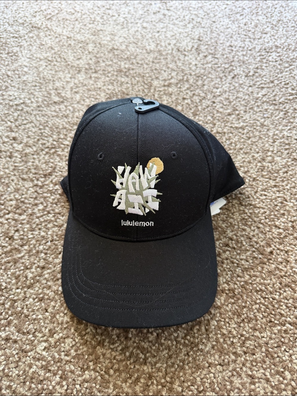 lululemon athletica Black Baseball Cap with White and Gold Embroidery